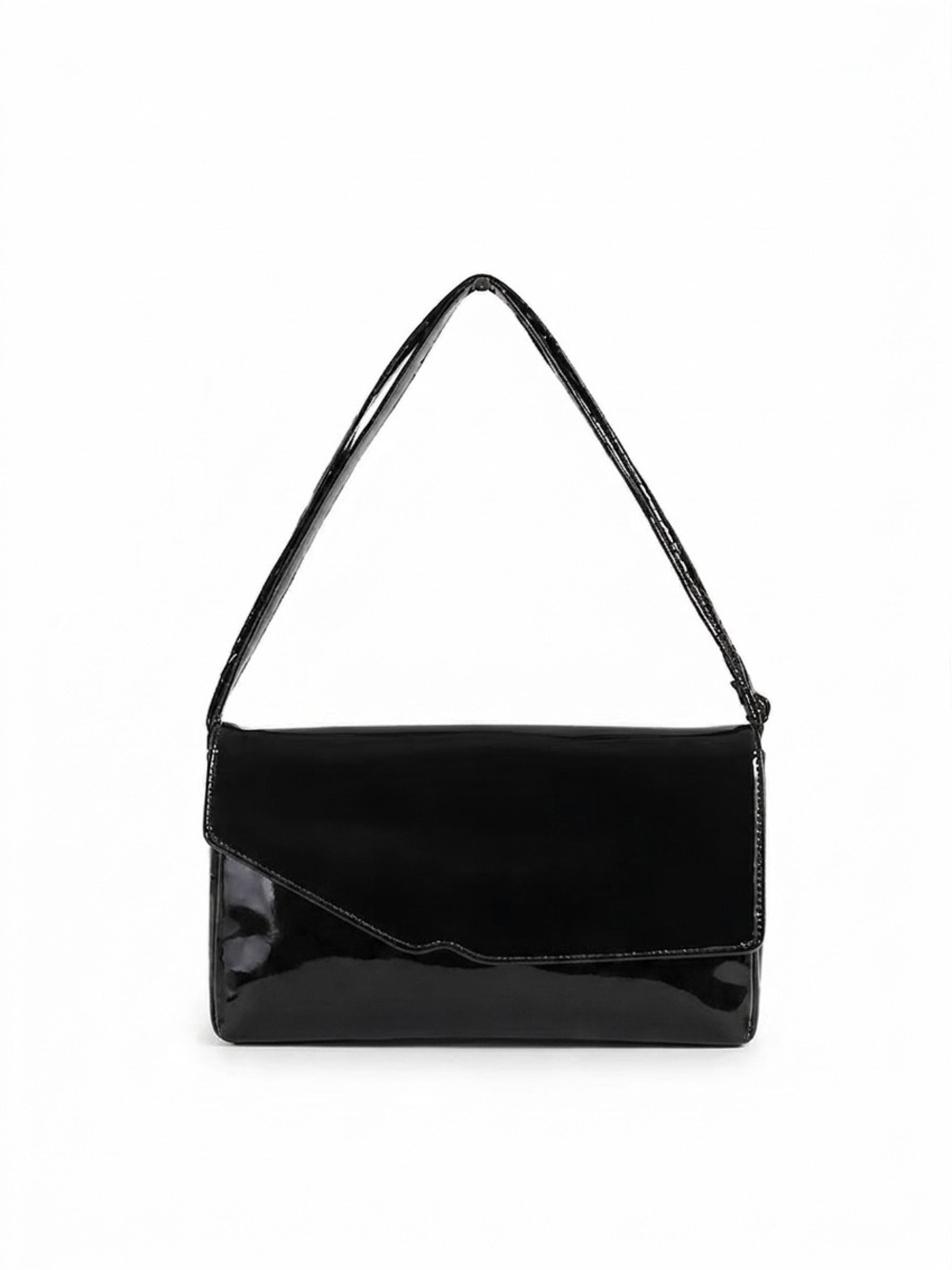 Vintage Black Patent Shoulder Bag leather clutch unique design